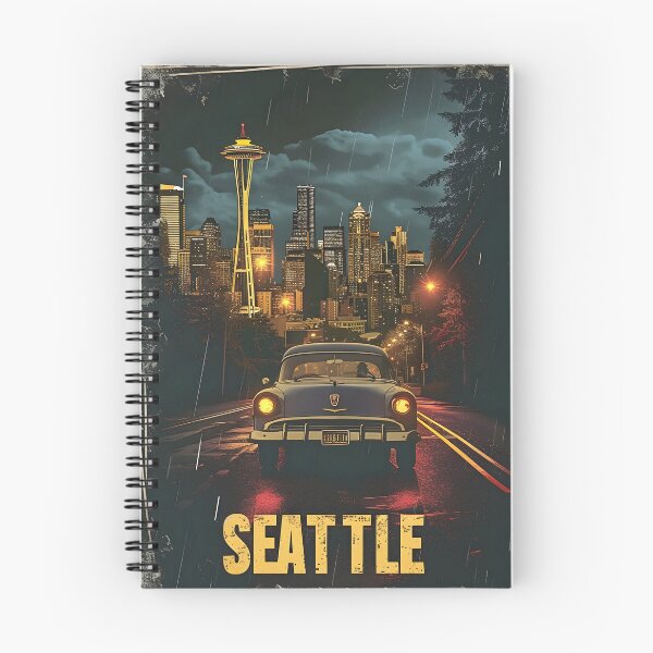 Item preview, Póster de viaje retro de Seattle: arte urbano vintage en una noche lluviosa designed and sold by eCOWmerce.