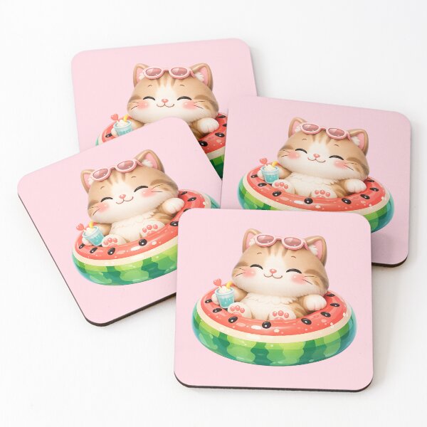 Item preview, Cute Kitten in Watermelon Float | Summer Cat Art designed and sold by Moons Studio.
