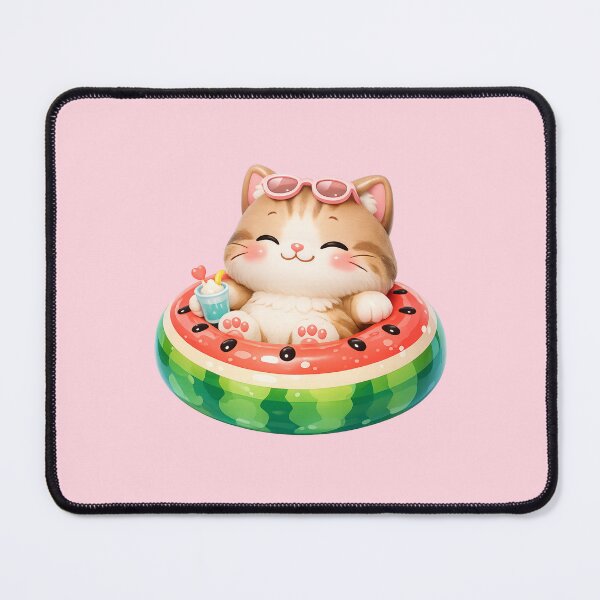 Item preview, Cute Kitten in Watermelon Float | Summer Cat Art designed and sold by Moons Studio.