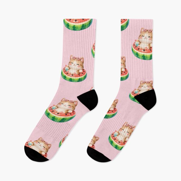 Item preview, Cute Kitten in Watermelon Float | Summer Cat Art designed and sold by Moons Studio.