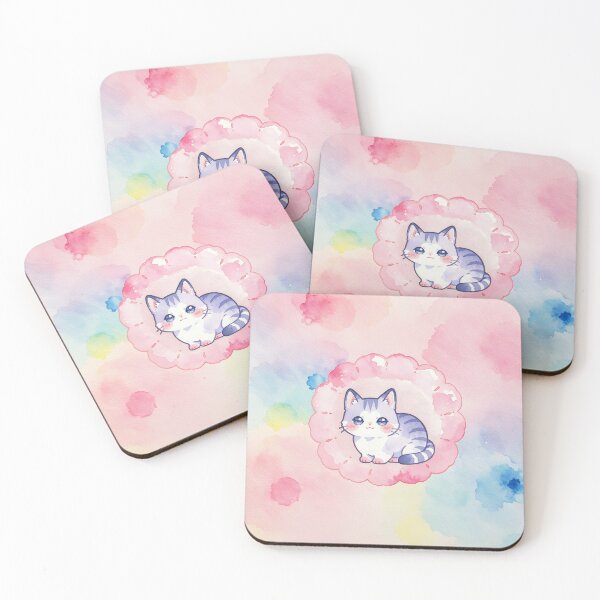 Item preview, Watercolor Purple Tabby Kitty with Blue Eyes in Pink Scalloped Frame designed and sold by Jagamusubi.