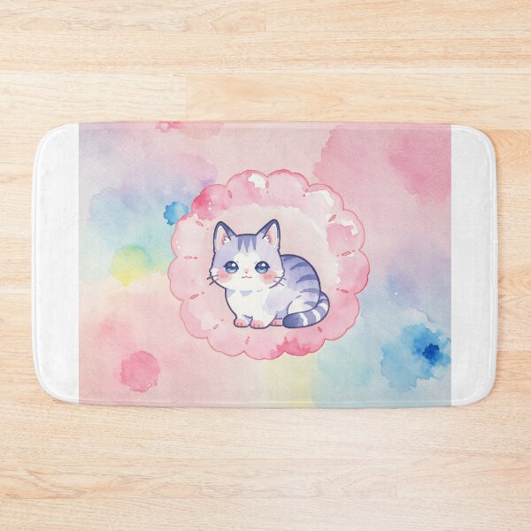 Item preview, Watercolor Purple Tabby Kitty with Blue Eyes in Pink Scalloped Frame designed and sold by Jagamusubi.
