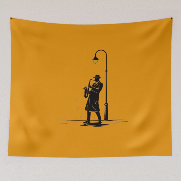 Item preview, Saxophone Streetlight Silhouette  Jazz Musician Art  Moody Night Scene Design designed and sold by Ditstyle.