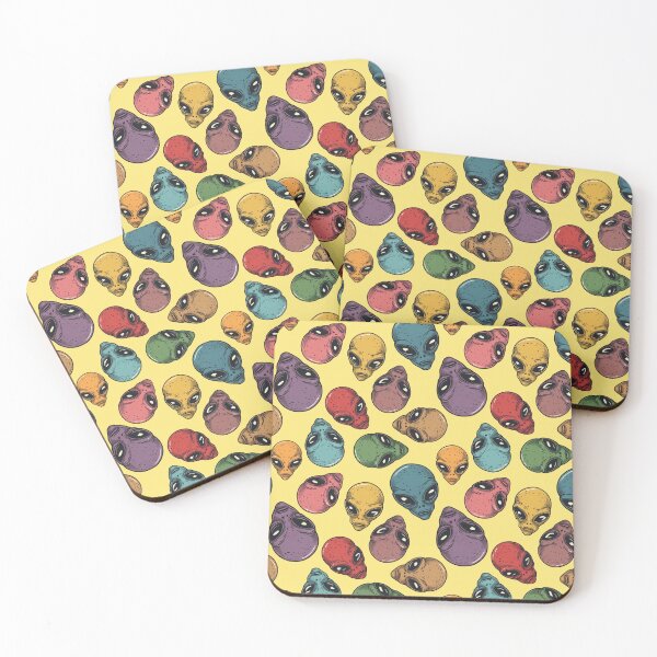 Item preview, Floating Retro Alien Heads in Lime Yellow - Bold Space Pattern designed and sold by JawKneeArt.