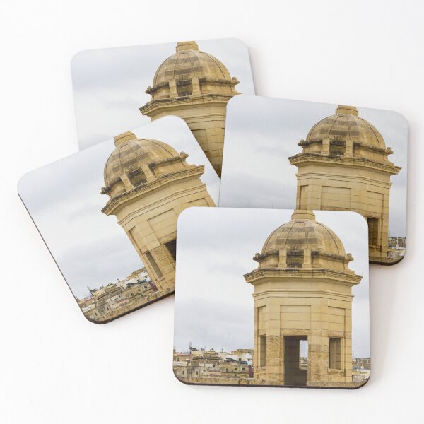 Item preview, Historic Stone Dome Tower Overlooking Coastal Town and Harbor, Mediterranean Architecture on a Cloudy Day designed and sold by Nmallia.