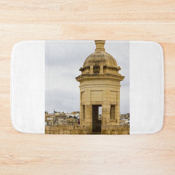 Item preview, Historic Stone Dome Tower Overlooking Coastal Town and Harbor, Mediterranean Architecture on a Cloudy Day designed and sold by Nmallia.