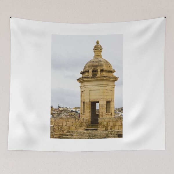 Item preview, Historic Stone Dome Tower Overlooking Coastal Town and Harbor, Mediterranean Architecture on a Cloudy Day designed and sold by Nmallia.