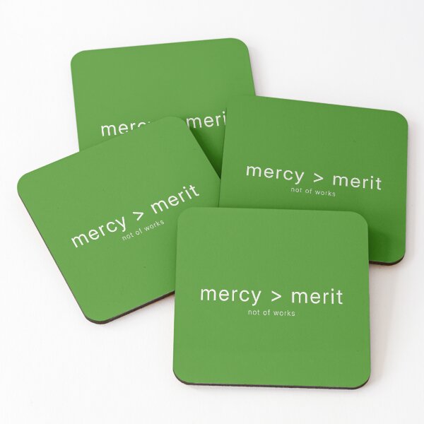 Item preview, “Mercy > Merit” Minimal Christian Faith Typography Design designed and sold by FunFitLife Studio.