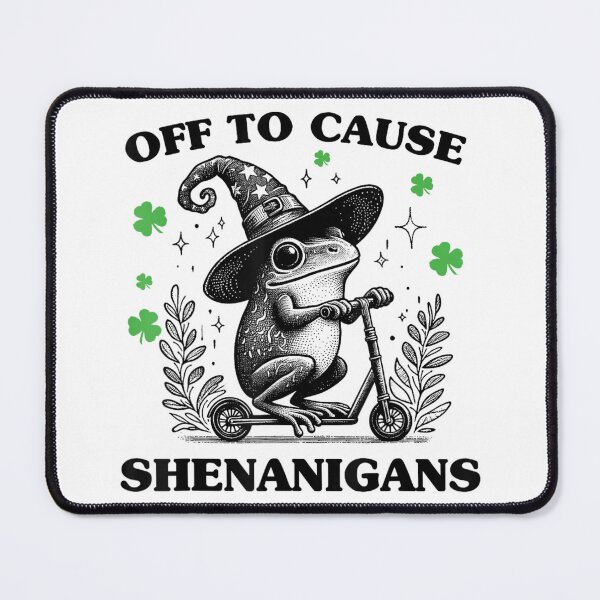 Item preview, Off To Cause Shenanigans St Patricks Day Frog Witch On Scooter designed and sold by SaboCollita.