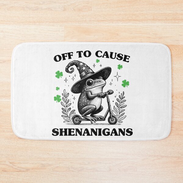 Item preview, Off To Cause Shenanigans St Patricks Day Frog Witch On Scooter designed and sold by SaboCollita.