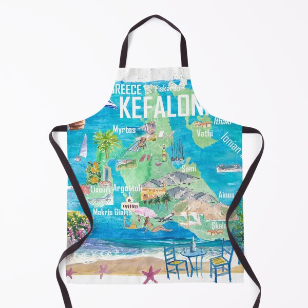 Item preview, Kefalonia Illustrated Greece Island Travel Map in Ionian Sea with Roads and Tourist Highlights designed and sold by artshop77.