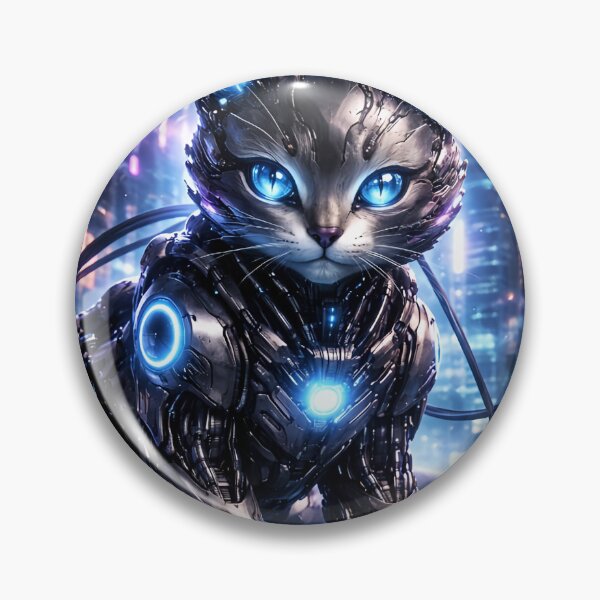 Item preview, Cybernetic Neon Cat - Futuristic Cyberpunk Art designed and sold by Dreamy Armine Art.