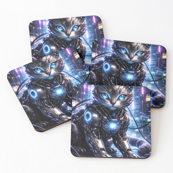 Item preview, Cybernetic Neon Cat - Futuristic Cyberpunk Art designed and sold by Dreamy Armine Art.