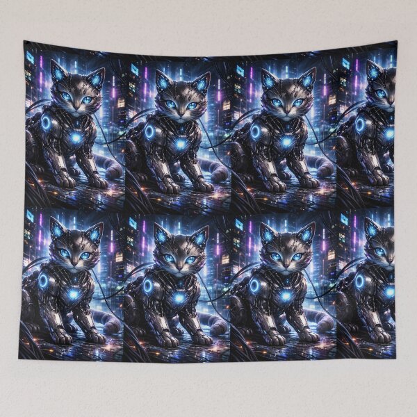 Item preview, Cybernetic Neon Cat - Futuristic Cyberpunk Art designed and sold by Dreamy Armine Art.