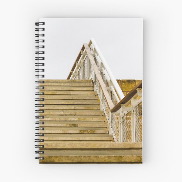 Item preview, Modern Stone Staircase With Metal Mesh Railings Rising Upward Under Soft Overcast Sky designed and sold by Nmallia.