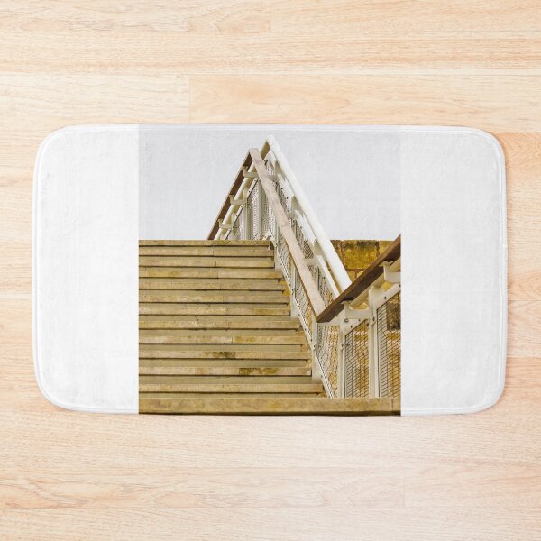 Item preview, Modern Stone Staircase With Metal Mesh Railings Rising Upward Under Soft Overcast Sky designed and sold by Nmallia.