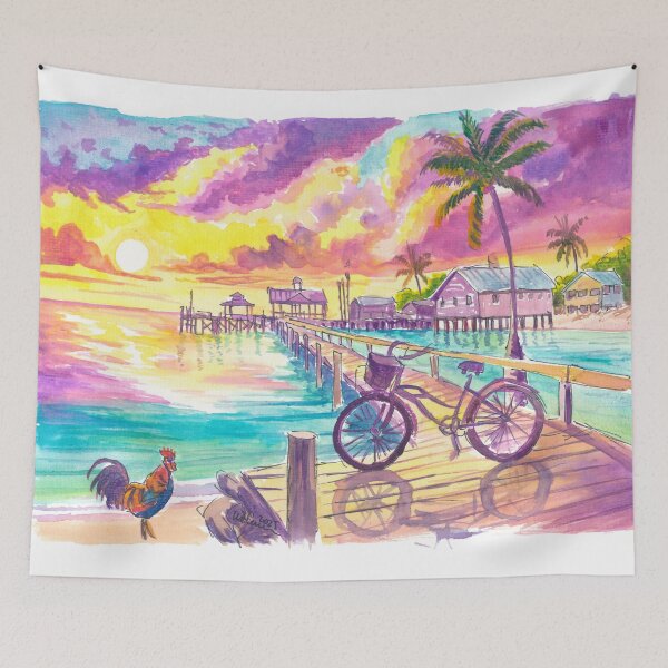 Item preview, Key West Sunset - Rooster, Bike, Pier, Sea designed and sold by artshop77.