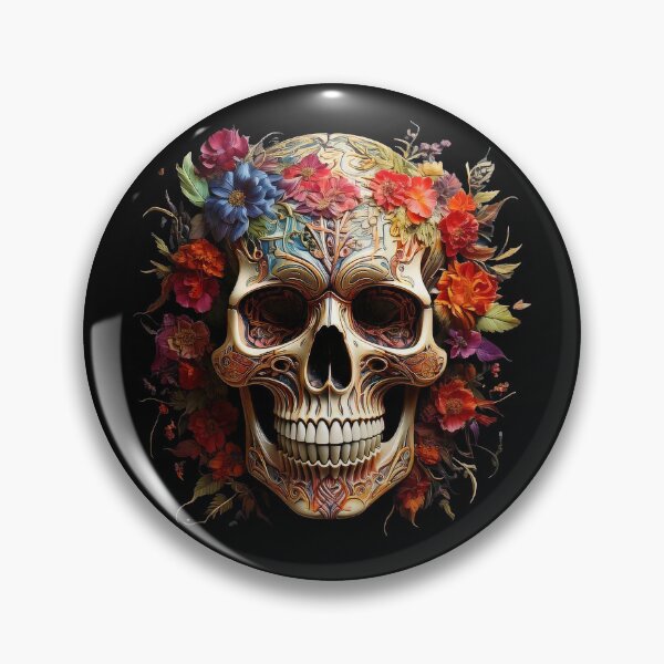 Item preview, Ornamental Skull for Day of the Dead: Colorful Flowers designed and sold by Black Ink Visions.