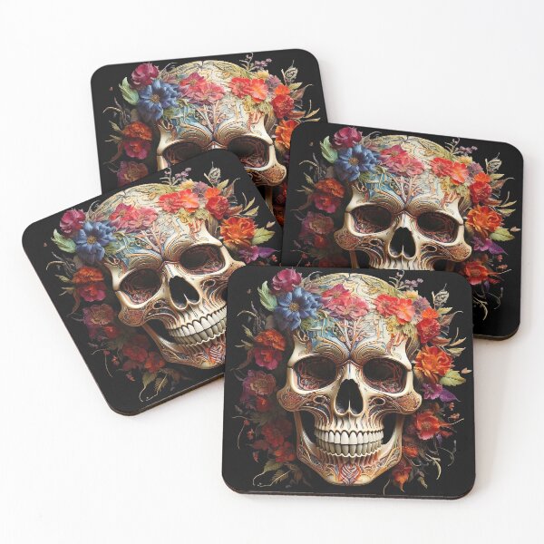 Item preview, Ornamental Skull for Day of the Dead: Colorful Flowers designed and sold by Black Ink Visions.
