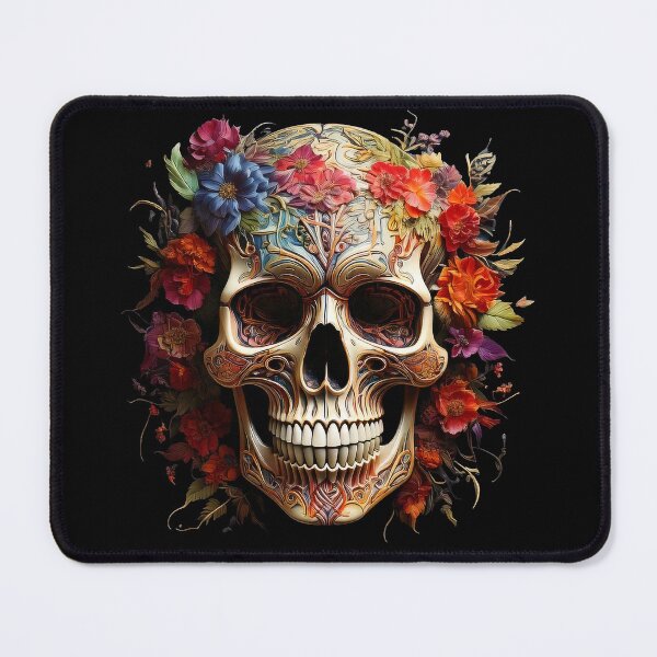 Item preview, Ornamental Skull for Day of the Dead: Colorful Flowers designed and sold by Black Ink Visions.