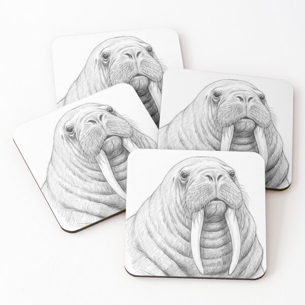 Item preview, Walrus Pencil Sketch Portrait | Black and White Wildlife Art Print designed and sold by Leon Woods Pencil Art.