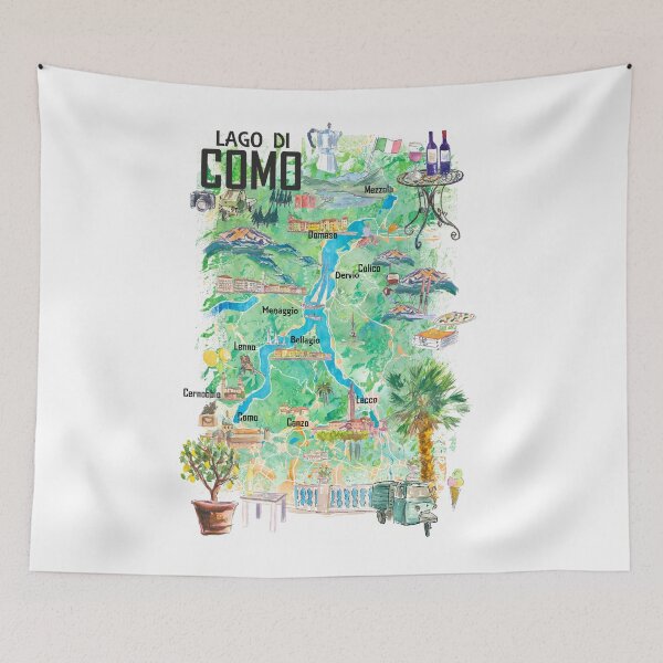 Item preview, Lago di Como Illustrated Travel Map with Roads and Highlights in Italy designed and sold by artshop77.