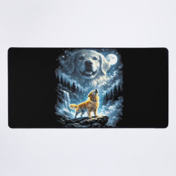 Item preview, Golden Retriever Dog Howling At The Moon Forest Waterfall Celestial Galaxy Art designed and sold by Gargamal.