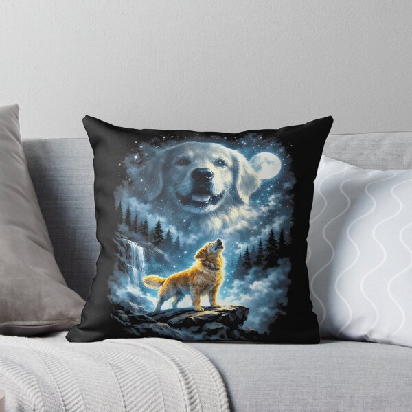Item preview, Golden Retriever Dog Howling At The Moon Forest Waterfall Celestial Galaxy Art designed and sold by Gargamal.