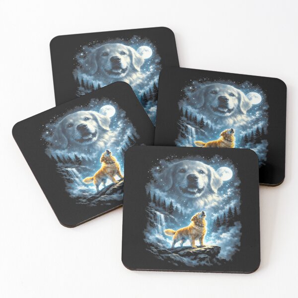 Item preview, Golden Retriever Dog Howling At The Moon Forest Waterfall Celestial Galaxy Art designed and sold by Gargamal.