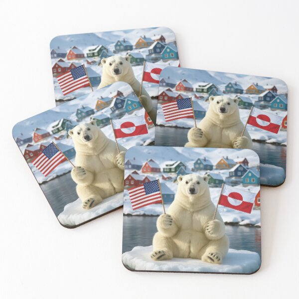 Item preview, Polar Bear With American and Greenland Flags designed and sold by Maria Dryfhout.