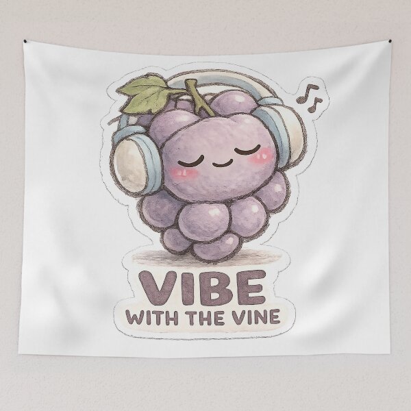 Item preview, “Vibe With The Vine” Cute Grapes Shirt & Sticker – Kawaii Lo-Fi Music Pun Art designed and sold by messupbro.