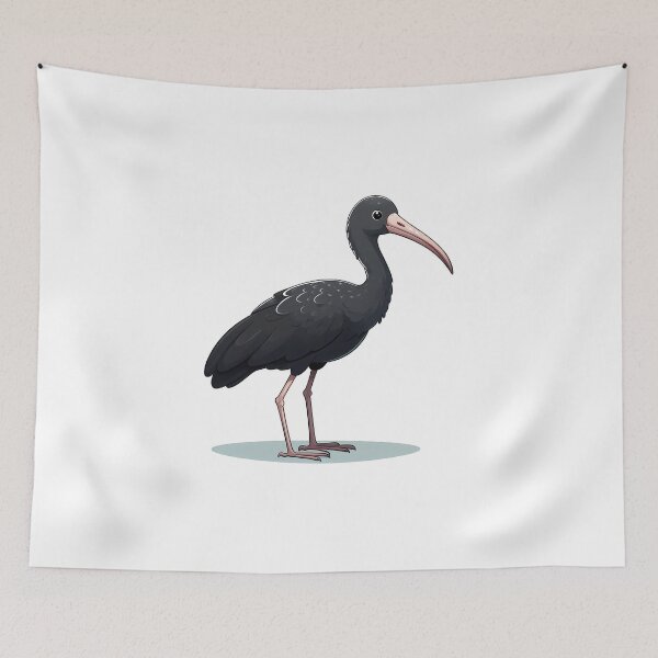 Item preview, A cute black ibis standing on a light blue surface with a curious expression. designed and sold by cave-canvas.