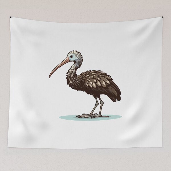 Item preview, Illustration of a brown and white stork bird standing gracefully on a soft blue background. designed and sold by cave-canvas.