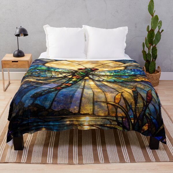 Item preview, Moody elegant dark Stain glass moonlight dragonfly art designed and sold by hollycooper.