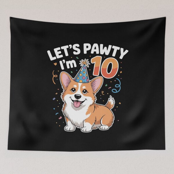 Item preview, Let's Pawty 10 Years Old Corgi Dog Lover 10th Birthday Party designed and sold by MarkLeedsArt.