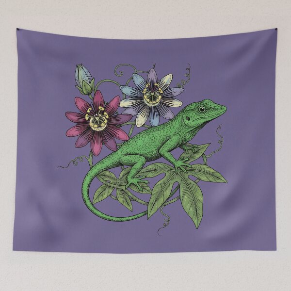 Item preview, Anole Lizard with Passionflower Vines designed and sold by BirdsnStuff.