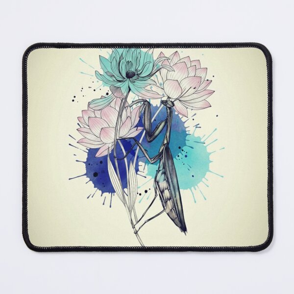 Item preview, Praying Mantis Watercolor Lotus Flowers designed and sold by HarlemDigitals.