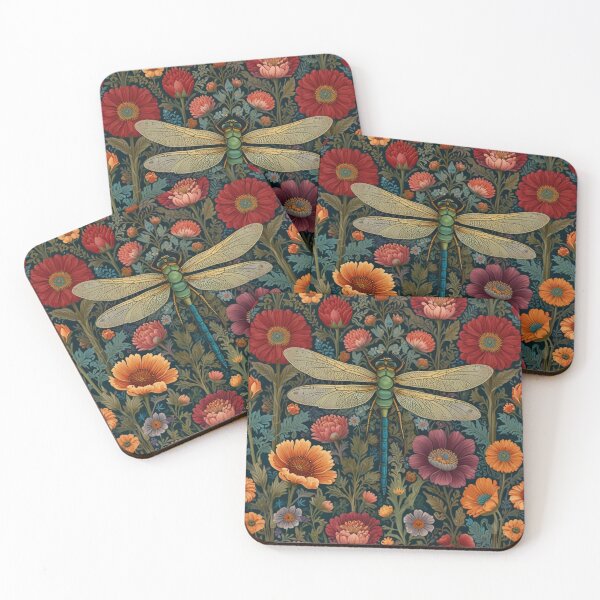 Artikelvorschau, Elegante Vintage-Libellenkunst, Herbstrot, Orange, Magenta, Herbstblumen entworfen und verkauft von hollycooper.