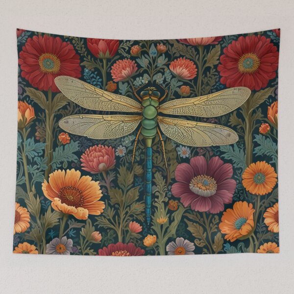 Artikelvorschau, Elegante Vintage-Libellenkunst, Herbstrot, Orange, Magenta, Herbstblumen entworfen und verkauft von hollycooper.