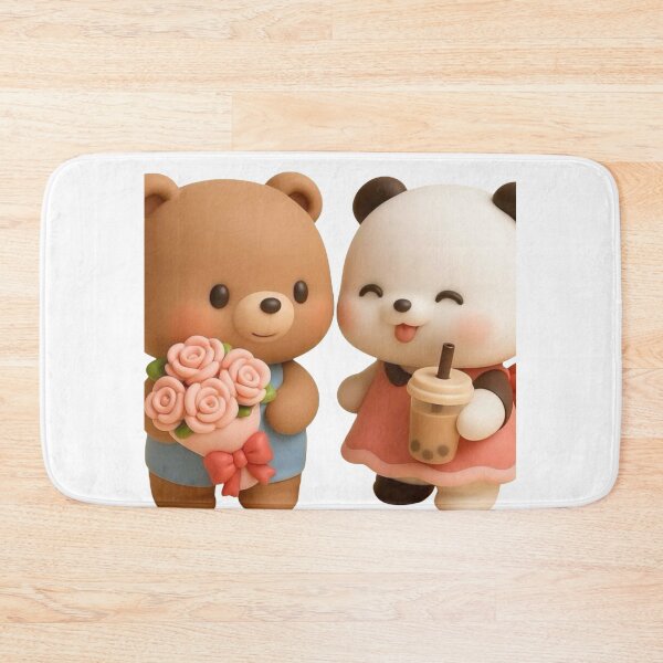 Item preview, Adorable Chibi Couple - Bear with Roses and Panda with Bubble Tea designed and sold by GunnuDesigns.