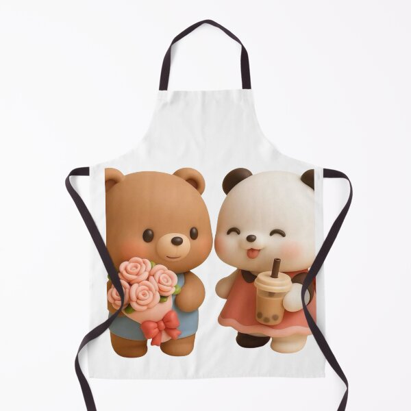 Item preview, Adorable Chibi Couple - Bear with Roses and Panda with Bubble Tea designed and sold by GunnuDesigns.
