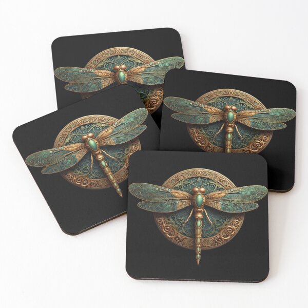 Item preview, Elegant bohemian gold green art nouveau dragonfly art  designed and sold by hollycooper.