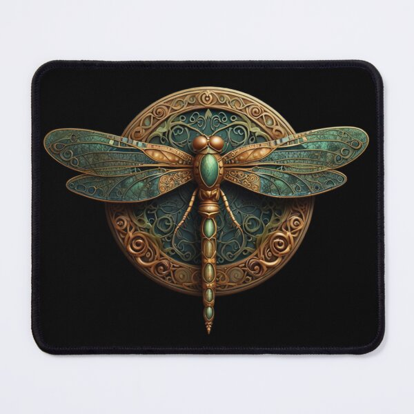 Item preview, Elegant bohemian gold green art nouveau dragonfly art designed and sold by hollycooper.