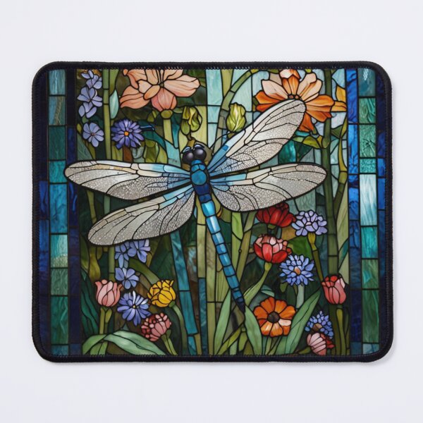 Item preview, Vintage art nouveau bohemian stain glass dragonfly art floral garden  designed and sold by hollycooper.