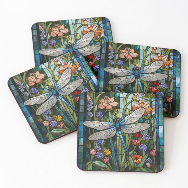 Item preview, Vintage art nouveau bohemian stain glass dragonfly art floral garden  designed and sold by hollycooper.