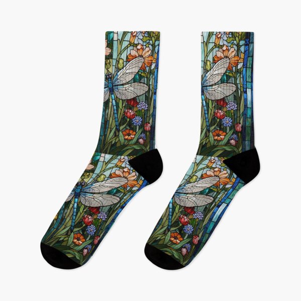 Item preview, Vintage art nouveau bohemian stain glass dragonfly art floral garden  designed and sold by hollycooper.