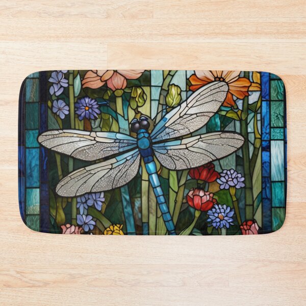 Item preview, Vintage art nouveau bohemian stain glass dragonfly art floral garden  designed and sold by hollycooper.