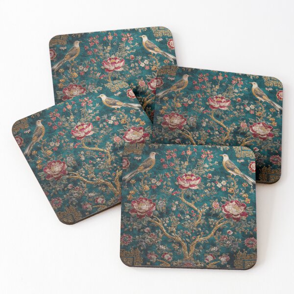Item preview, Teal Silk Floral Birds Carpet designed and sold by GrinGalore.