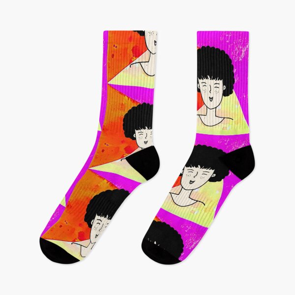 Item preview, "Cartoon Portrait with Freckles and Vibrant Triangles" designed and sold by nighttime1990.