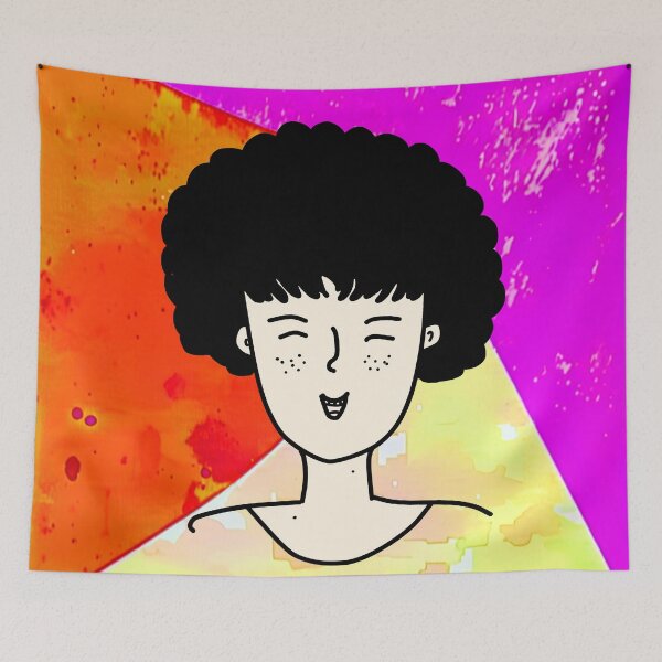 Item preview, "Cartoon Portrait with Freckles and Vibrant Triangles" designed and sold by nighttime1990.
